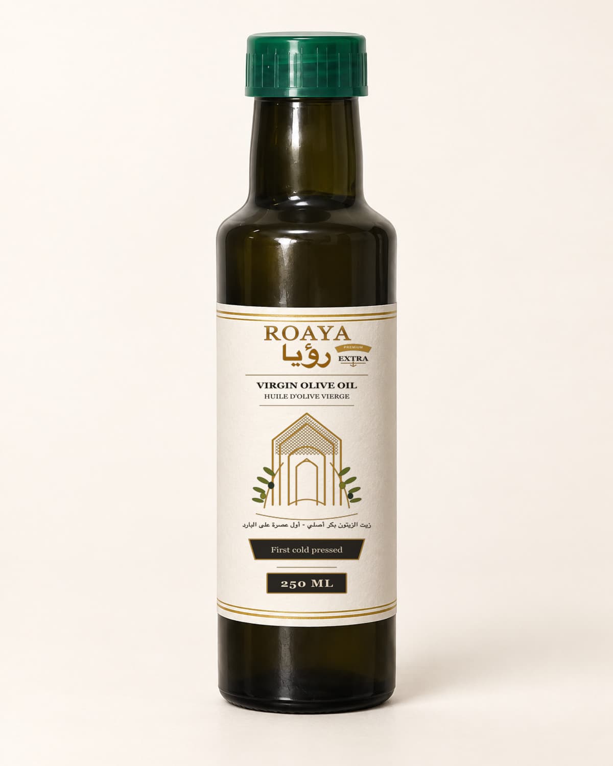 One complete bottle of ROAYA Virgin Olive Oil, 250 ml