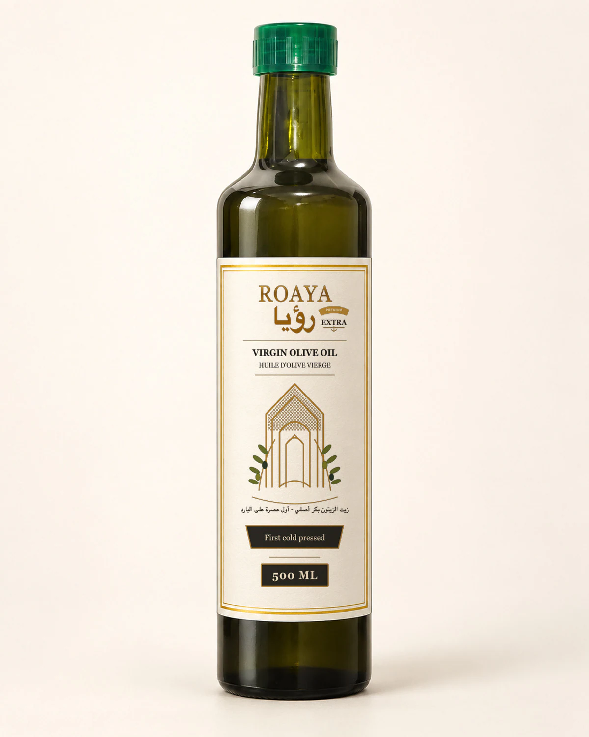 One complete 500 ml bottle of ROAYA Virgin Olive Oil